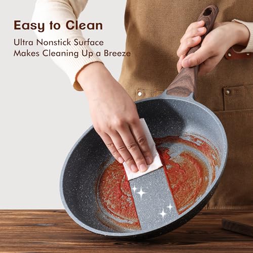 SENSARTE Nonstick Frying Pans Set 8 & 11 Inch with Lid, Gray, Cast Aluminum