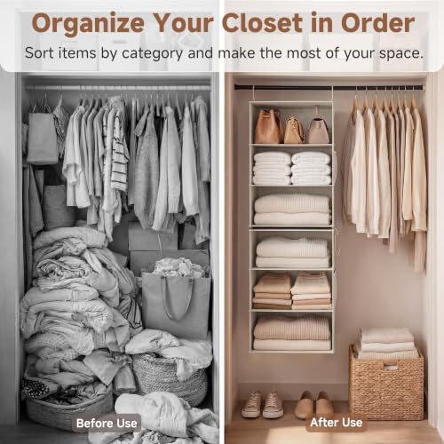 StorageWorks 6-Shelf Hanging Closet Organizer Ivory & White 13"D x 15"W x 47¼"H