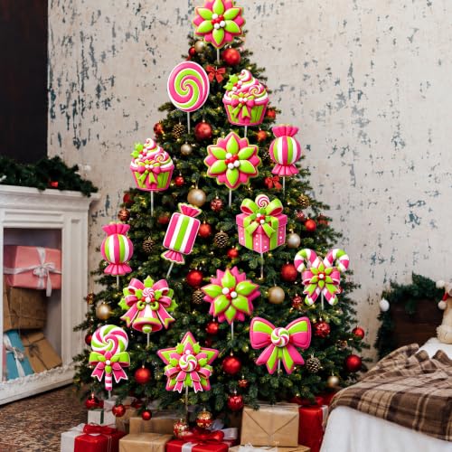 WHYMEO Classic Candy Christmas Tree Picks, 12 Pcs Peppermint Ornament Set