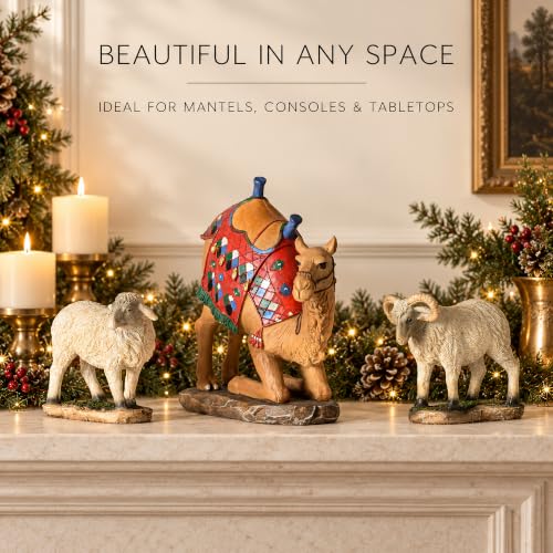 3 Kings Gifts Kneeling Camel & Awassi Sheep Nativity Set - 10 Inch Realistic Figures
