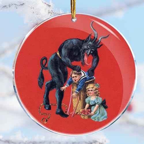Krampus Classic Red Theme - Christmas Ornaments - Christmas Decorations - 3.6 in Acrylic Two Sided Printing - Gag Gifts - Nasty Naughty Gifts - White Elephant Gifts -Stocking Stuffers
