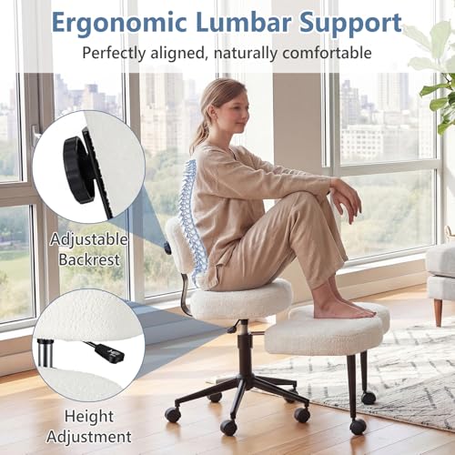 DUMOS ADHD Meditation Chair White, Ergonomic Cross-Legged Office Desk Chair