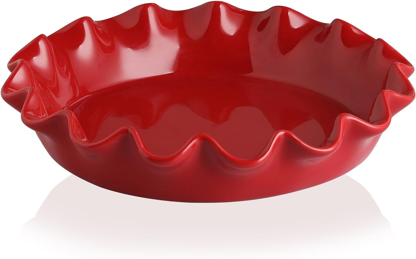 Sweejar Ceramic Pie Pan - 11.5 Inches Deep Fluted Non-Stick Baking Dish | Modern Farmhouse Design (Red)