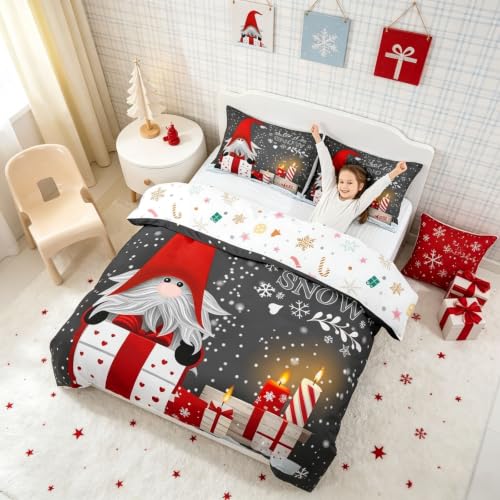 Twin Santa Gnomes Xmas Bedding Set - 2pc Duvet Cover & Pillow Sham, Erosebridal, Color 01