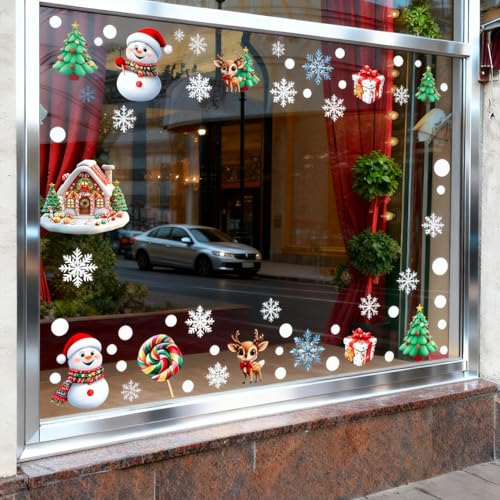 MAOTOAM Christmas Window Cling Stickers - 4 Sheets Holiday Decor for Glass Windows