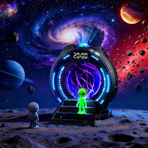 Northern Lights Projector Night Light with Remote, Clock & White Noise—Astronaut Plasma Globe