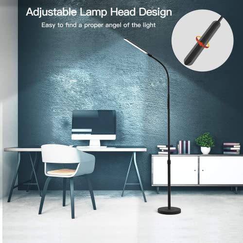 Black LED Floor Lamp with Adjustable Height & Remote Control - Modern Reading Light