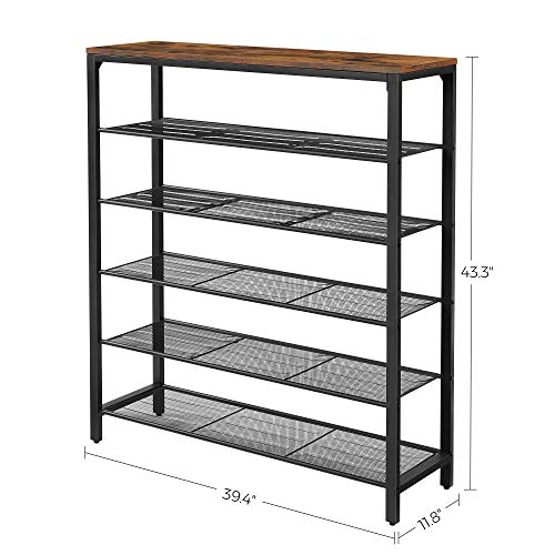 VASAGLE 6-Tier Shoe Rack - Rustic Brown Metal Mesh Storage Organizer, 24-30 Pairs