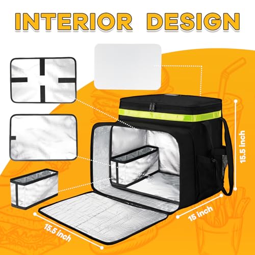 Large Insulated Food Delivery Backpack with Cup Holder - Black, X-Large