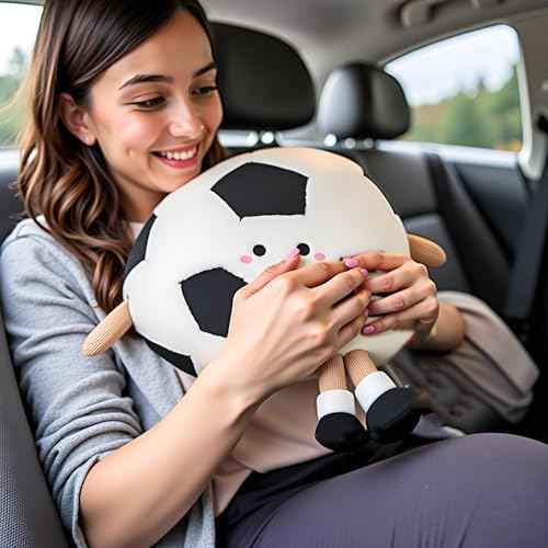 Ryttir 11 Inch Creative 3D Simulation Soccer Pillow,Fluffy Cars Pillow Football Toy Outdoor Cushions for Ball Owners,Clever Boy's and Girl's Room Christmas Decor