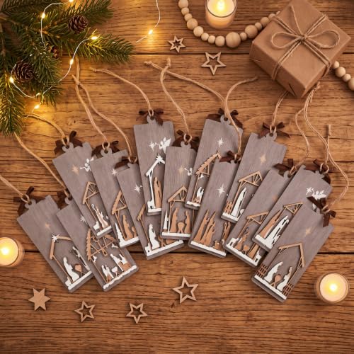 24 Pcs Christmas Nativity Scene Ornaments, Wooden Religious Decor