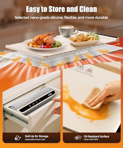 LNNIW Food Warming Mat 26x15 Inch Off White Fast Heat Child Lock