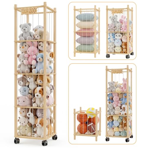 DIY Stuffed Animal Storage Kit - Adjustable 1–4 Tier Toy Organizer with Wheels for Playroom & Nursery