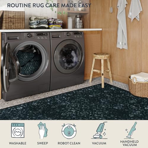 Hedlive Vintage Black Rug for Bedroom, Non Slip Washable Area Rugs