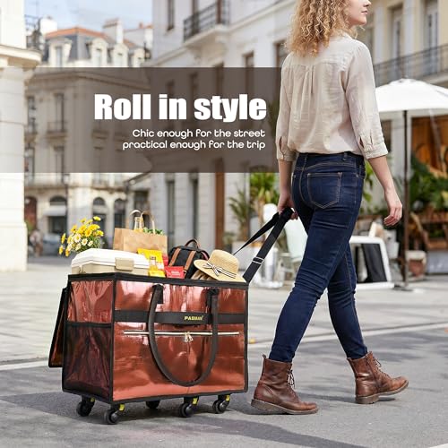 PASMAN Rose Gold Medium Reusable Grocery & Tote Bag with Wheels 70L