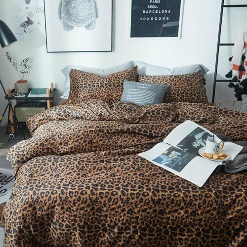 LifeTB Queen Leopard Comforter Set 3P Fluffy Microfiber Bedding Animal Print Variation 1#