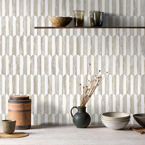 Peel and Stick Backsplash Tiles - Seamless White Beige Slate with Light Gold - 10 Sheets