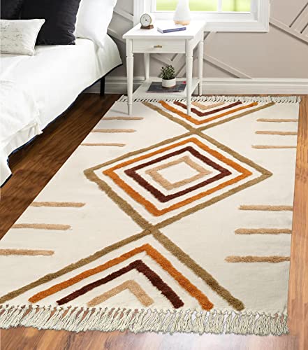 Uphome Boho Area Rug 4'x6' Diamond Tufted Washable Living Room Rug with Tassels Soft Cotton Woven Nursery Rug Modern Farmhouse Colorful Indoor Carpet for Entryway Bedroom Kitchen Office