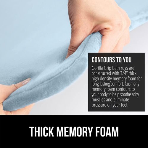 GORILLA GRIP Memory Foam Bath Rug - Soft, Absorbent Velvet Mat | Durable, Machine Washable, 30x20, Light Blue