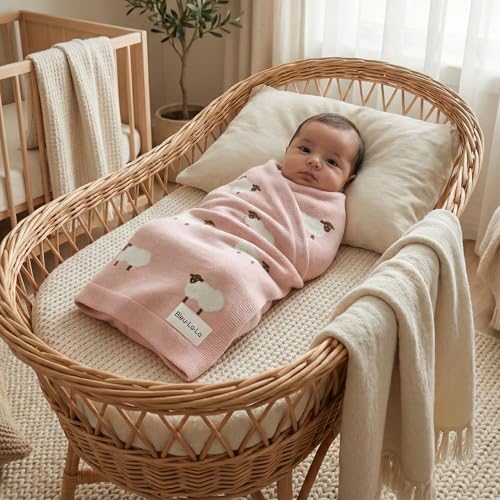 Pink Sheep Baby Receiving Blanket - 100% Cotton Cozy Swaddler for Newborns & Toddlers - Light Pink, 36x32 inches