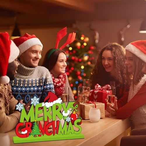 Christmas Decorations for Home Wood Table Centerpieces Green Merry Christmas Centerpieces for Tables 11.8x7.9inch Large Size Christmas Tree Pattern Wood Tabletopper