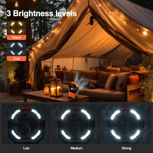 40000mAh Portable Camping Fan with Lantern and Remote - Orange