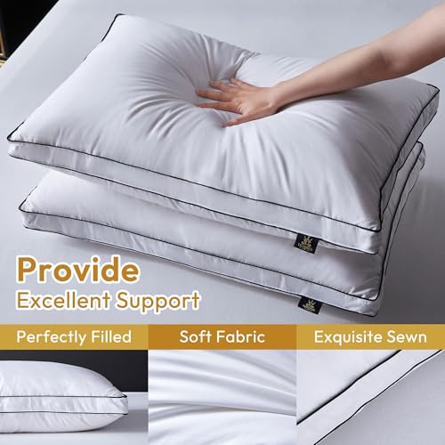 L LOVSOUL Queen Size Goose Feather Down Pillow 20x30in Organic Cotton Soft Supportive Bed Pillow for Sleepers White