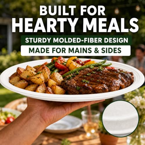 White 12-Inch Compostable Oval Plates - 125 Heavy Duty Paper Dinnerware