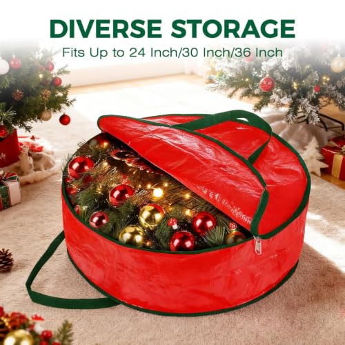 DeckTheHalls 36 Inch Christmas Wreath Storage Container – 2 Pack, PE Woven Storage Bags