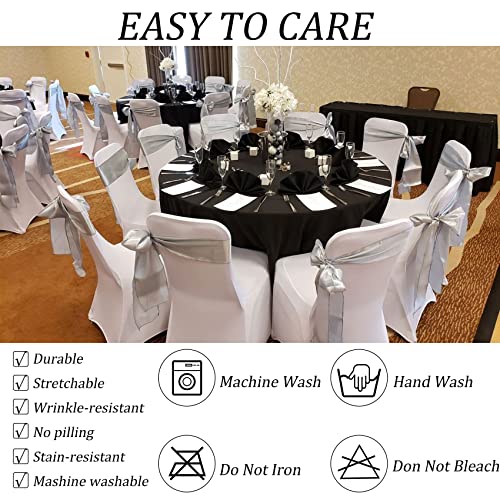 Black 5FT Round Spandex Tablecloth - Stretchable, Washable, Fitted for Wedding & Party Tables - 4 Pack
