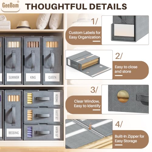 6 Pack Sheet Organizers with Clear Windows & Reinforced Handles - Durable Bed Storage Bins