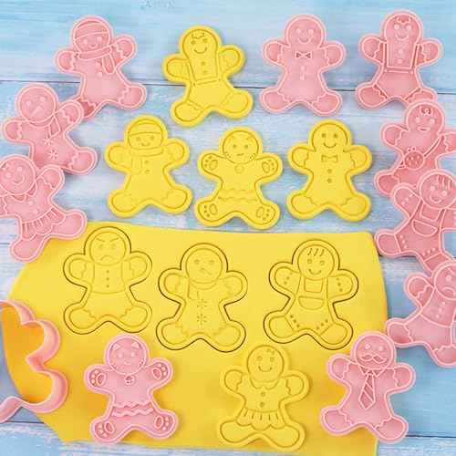 10 Mini Gingerbread Man Cookie Cutters, 3d Raised Cute Christmas Gingerbread Design Cookie Stamps, Mini Funny Gingerbread Molds, Christmas Ornament Cookie Cutter Set (Gingerbread Man)