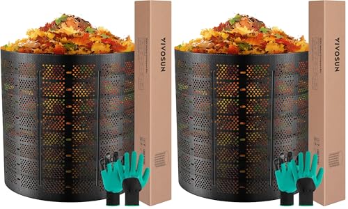 500 Gallon Outdoor Compost Bin Set - Expandable, Heavy-Duty Garden Composter with Gloves (Pack of 2)