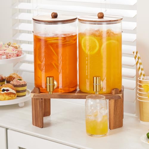 FavorFlavor 2-Pack 1.2 Gallon Glass Drink Dispensers with Stand for Parties