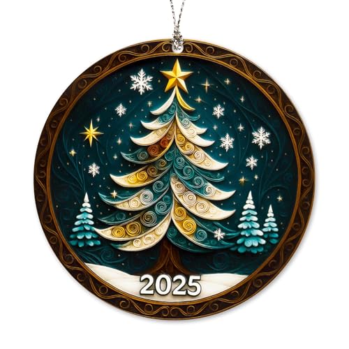 Elegant Christmas Tree Ornaments 2025, Holiday Ornaments with Star and Snowflake Design, Christmas Decorations, Festive Keepsake for Winter Home D?cor, Hanging Ornament Gift for Family Friends