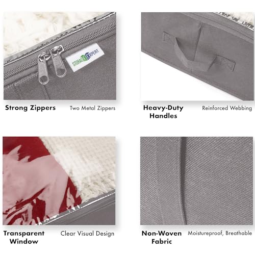 Grey Under Bed Storage Containers 4 Pack - Large Closet Organizer Bins