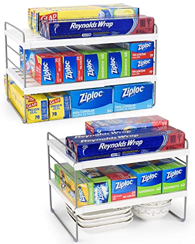 White 2 Pack Adjustable Kitchen Wrap Organizer Rack - Expandable & Sturdy Food Storage