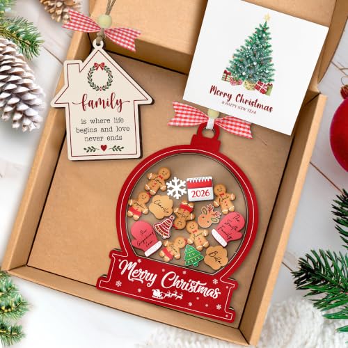 Diy Family Red Christmas Ornament 6-Inch Personalized Family of 5-15 with Names
