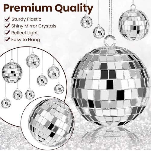 JOERSH 20 Pcs Disco Ball Decorations, Silver Hanging Mirror Disco Ball Ornaments with Rope for 70s Disco Theme Party Wedding Dance Music Prom Props, 4 Sizes