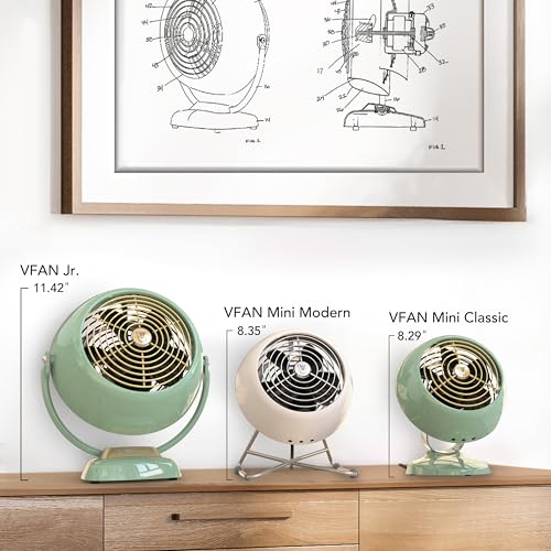 Vornado VFAN Mini Classic Vintage Metal Desk Fan - 2-Speed, Adjustable Tilt, Portable Green