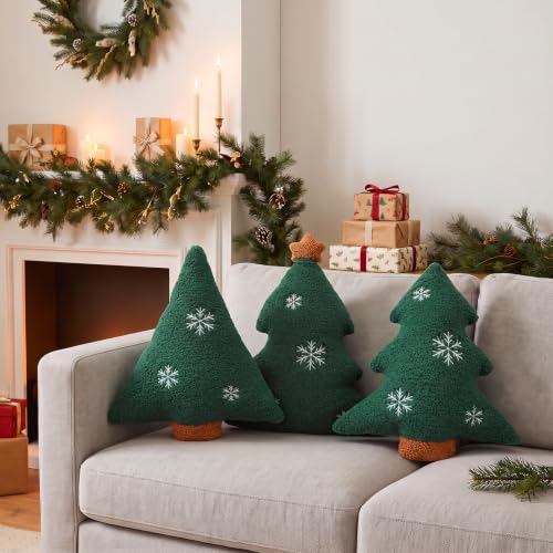 LARMOY 3 Pcs Christmas Tree Throw Pillows, 16" Cute Plush Stuffed