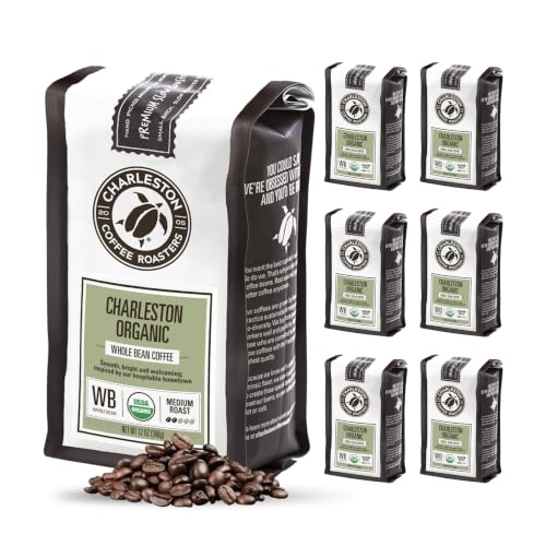 Organic Whole Bean Coffee - Charleston Medium Roast 12oz Pack of 6 - Hand Picked & Slow Roasted