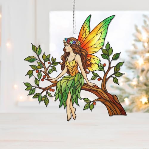 MeMate Fairy Keepsakes B06 Acrylic Christmas Ornament with Stained Glass Effect - Window Hanging Suncatcher for Girls & Fairy Lovers