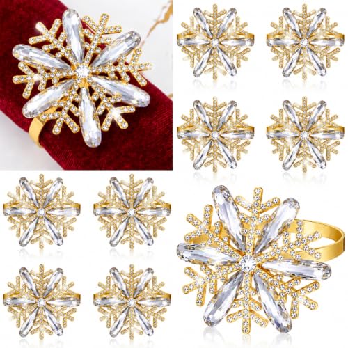 Remerry 36 Pcs Christmas Snowflake Napkin Rings Gold Rhinestone Holders - 4.3 cm