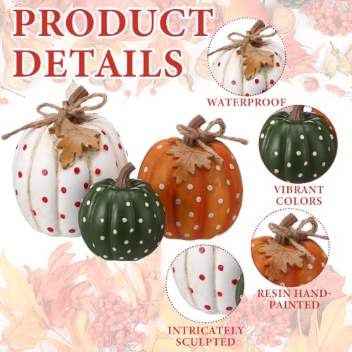 Fall Pumpkin Figurine Set - 3 Resin Decor Pumpkins for Thanksgiving