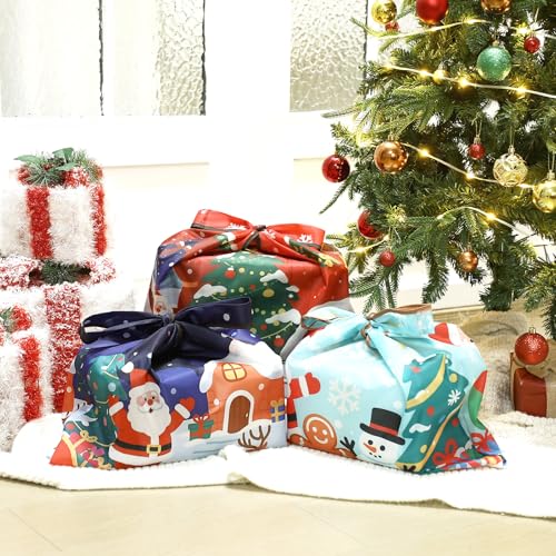 SilTriangle 6-Pack Christmas Reusable Extra Large Grocery Bags Tote