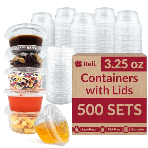 3.25 oz Plastic Portion Cups with Lids - 500 Sets Food Service Containers