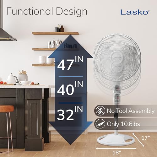 Lasko 16-Inch White Oscillating Pedestal Fan - Adjustable Height & Remote
