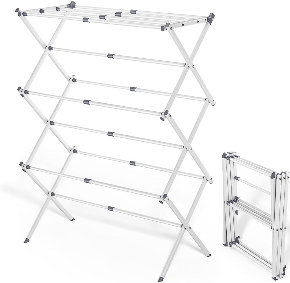 Skiennix Foldable Clothes Drying Rack - Portable Indoor Laundry Solution with 4 Hangers | 41"x29"x14", White