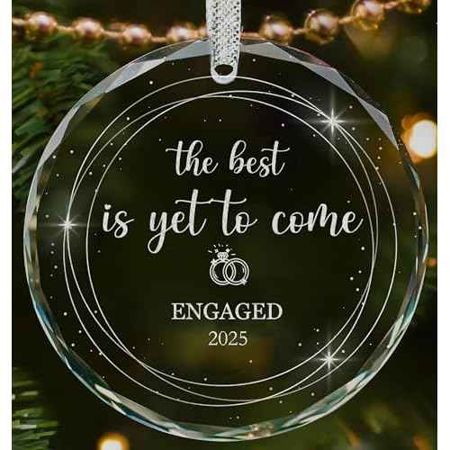 Engagement Ornament Gift for Couples, Just Engaged Gifts for Her, Christmas Glass Decoration